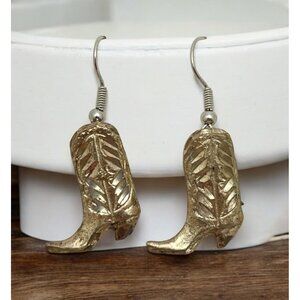 Vintage Cowboy Boot Earrings Silver Tone Western Rodeo Cowgirl